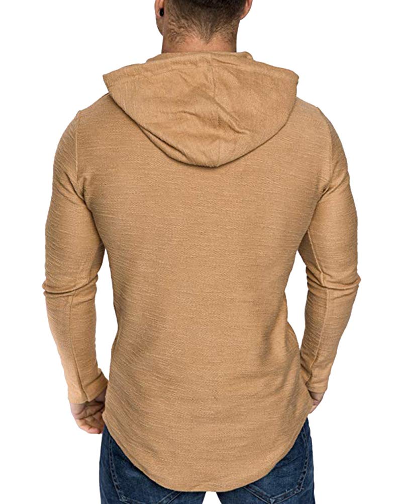 Lexiart Mens Fashion Athletic Hoodies Sport Sweatshirt Solid Color Fleece Pullover Khaki L - Image 5
